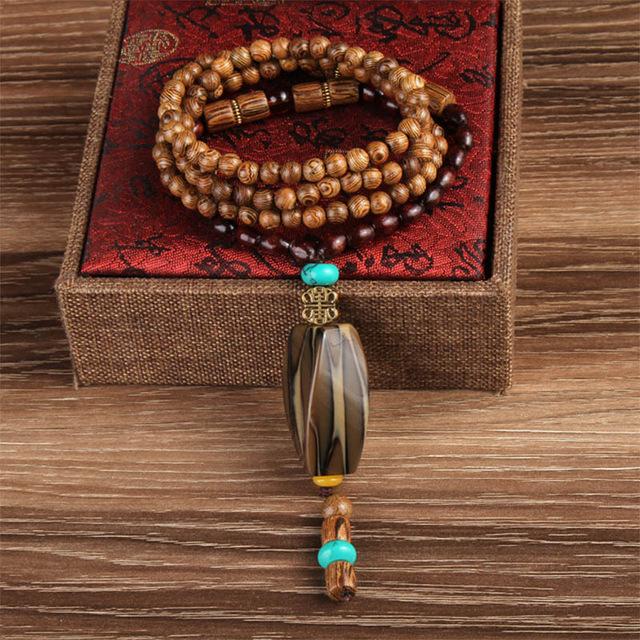 Buddhist Mala Wood Beads Necklaces - Mr Peachy