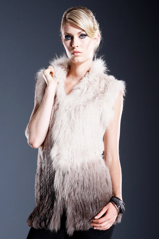 Grey/White Real Rabbit and Raccoon Fur Vest Hoodie – Dolce Cabo