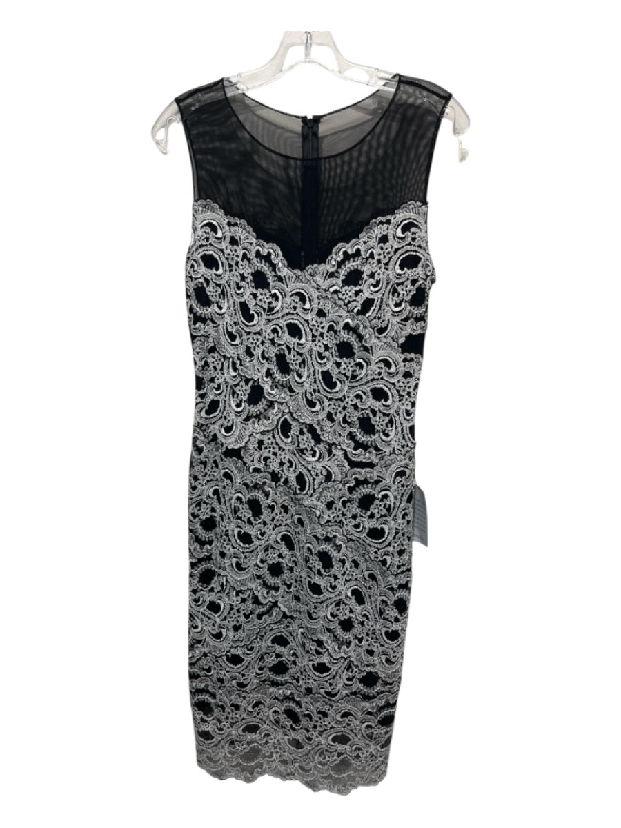 Nicole Miller Size M Black & Cream Rayon Blend Lace Sleeveless Cocktail Dress