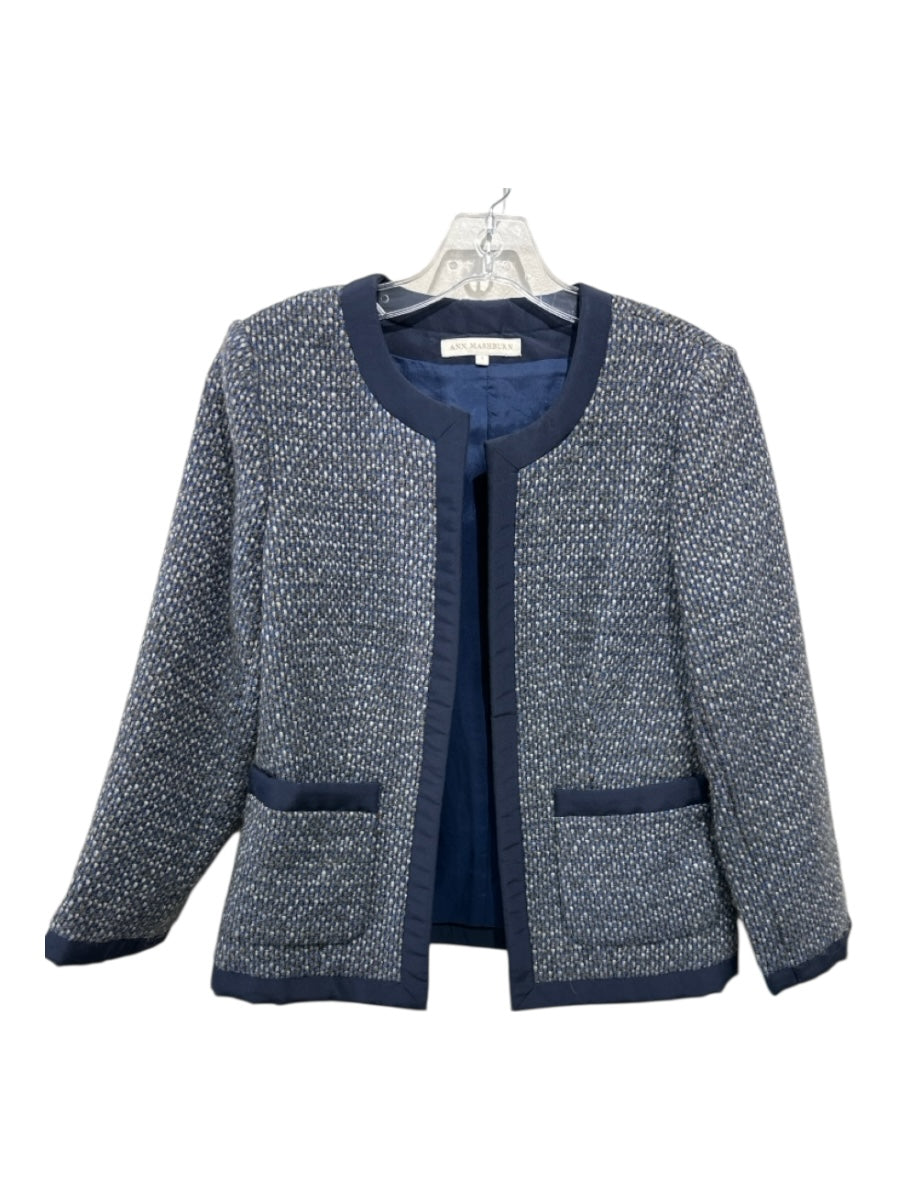 Ann Mashburn Size Small Navy, Blue & Gray Wool Blend Weave Open Front Jacket