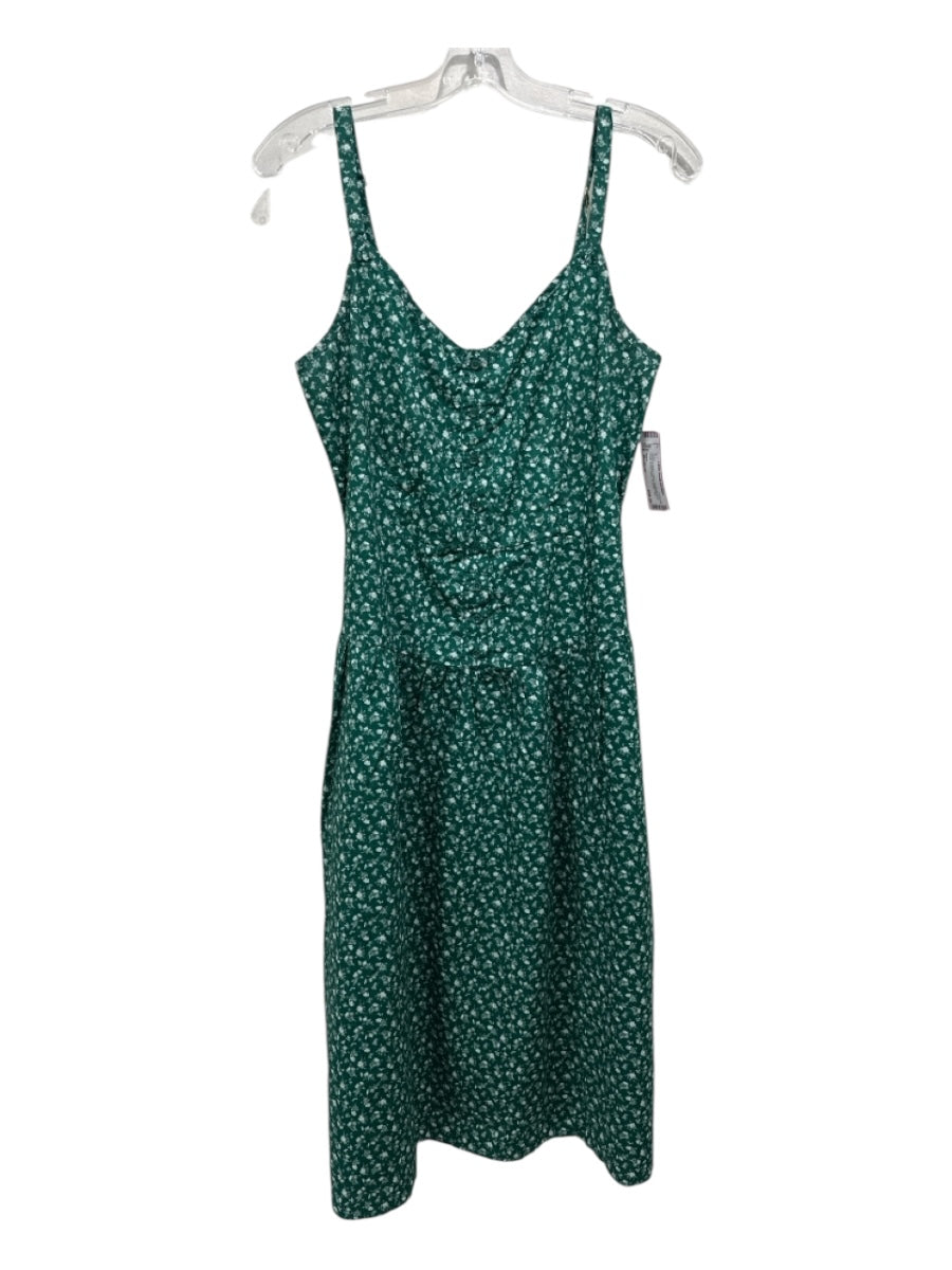 Nation Size Medium Green & White Cotton Spaghetti Strap Floral Smock Back Dress