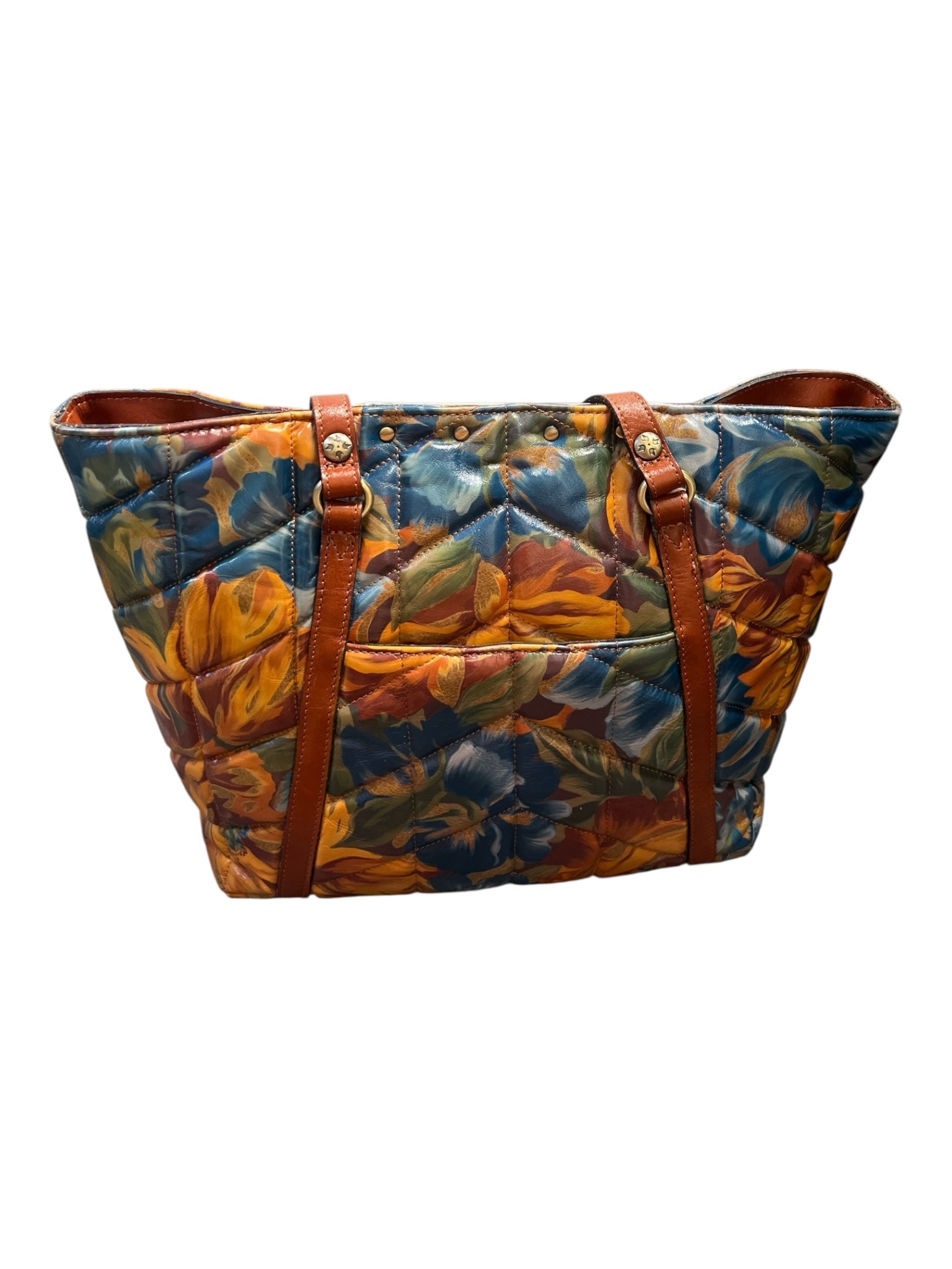 Patricia Nash Blue, Gold & Multi Coated Leather Detail Bronze Hardware Tote Bag