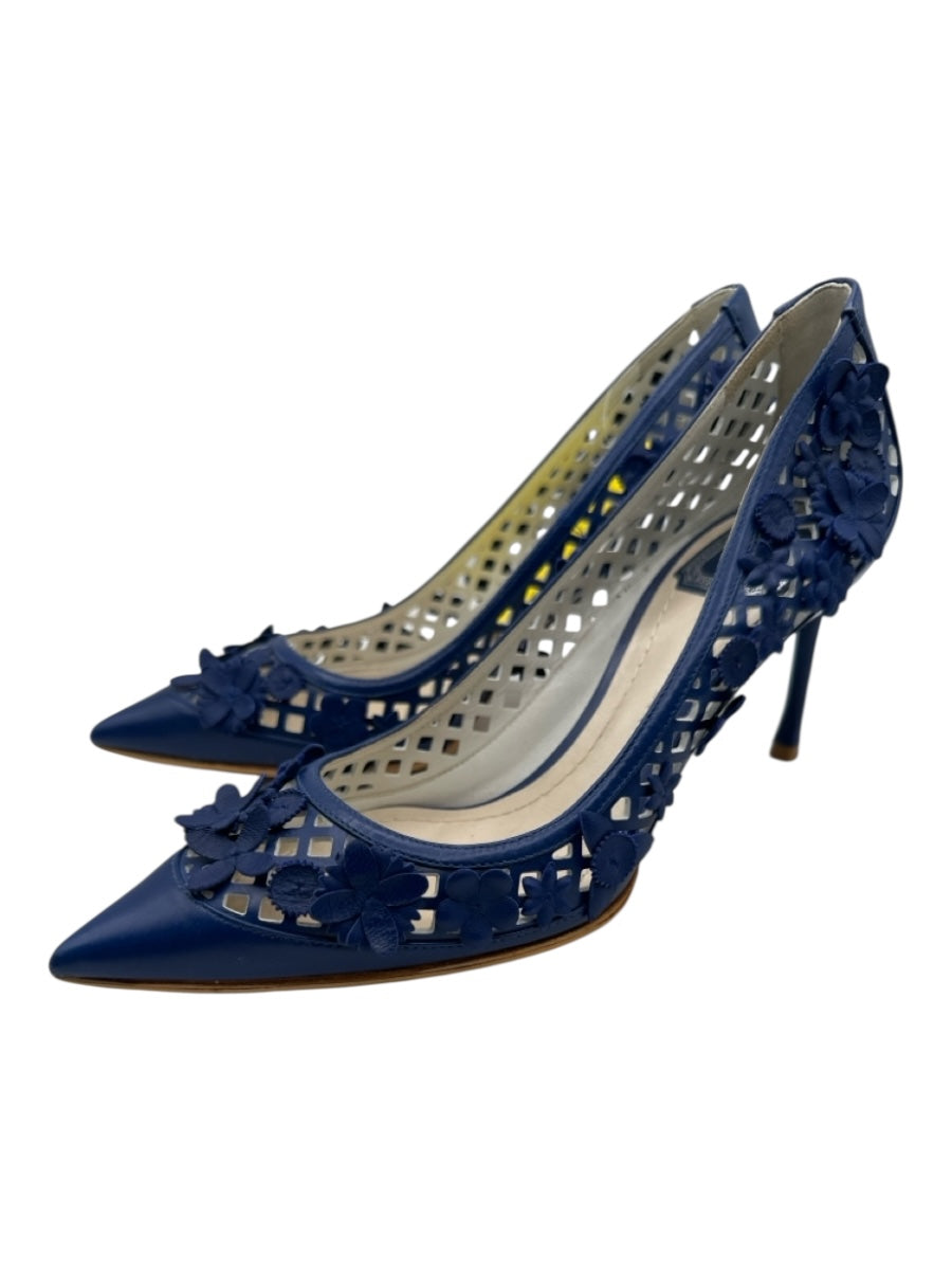 Christian Dior Shoe Size 38.5 Blue Leather Lasercut Detail Lattice Pumps