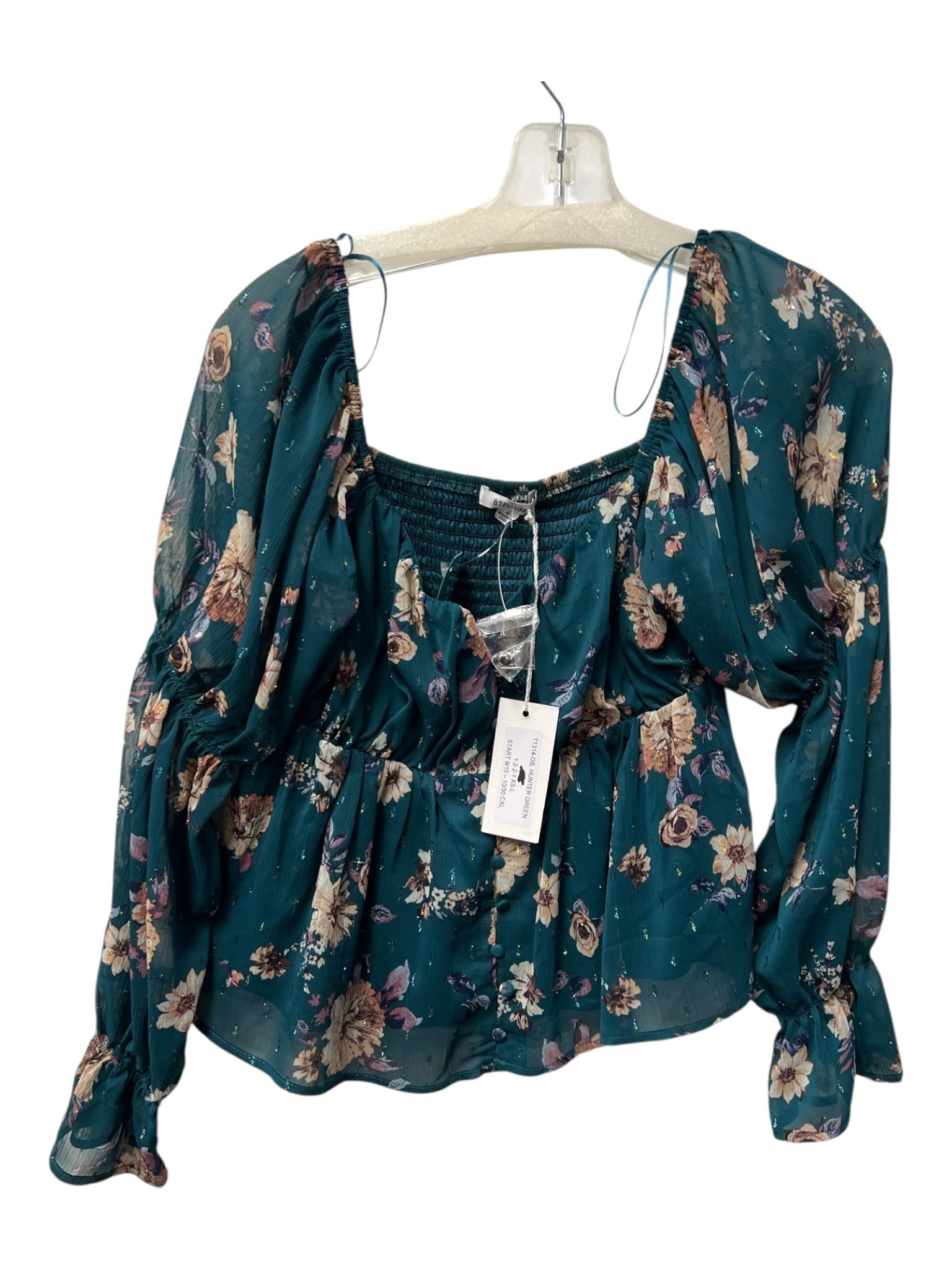 BTFL-life Size S Forest Green Polyester Wide V Neck Off Shoulder Long Sleeve Top