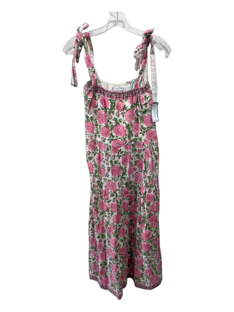 Sue Sartor Size XS Pink, Green, White Cotton Blend Sleeveless Floral Dress