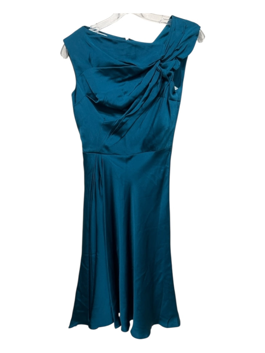 Byron Lars Size 2 Teal Silk Blend Sleeveless Assymetric Neckline Dress