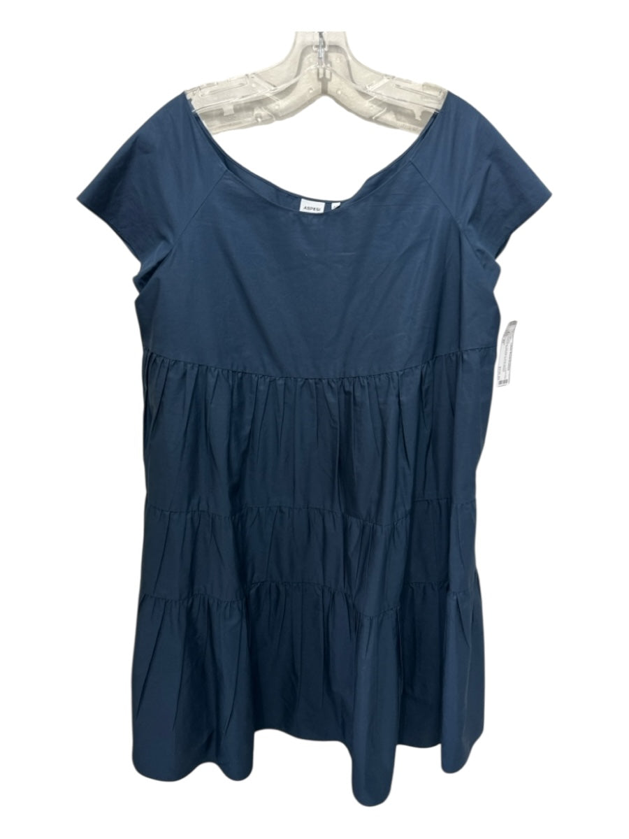 Aspesi Size 44 dark blue Silk Blend Short Sleeve Tiered Boat Neck Mini Dress