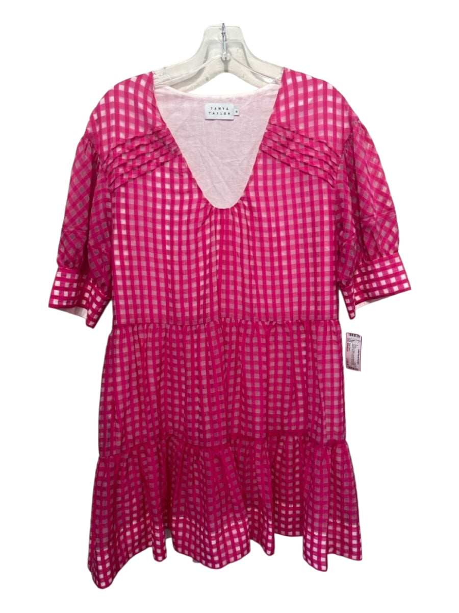 Tanya Taylor Size Medium Fuchsia & White Viscose Blend Checked Scoop Neck Dress