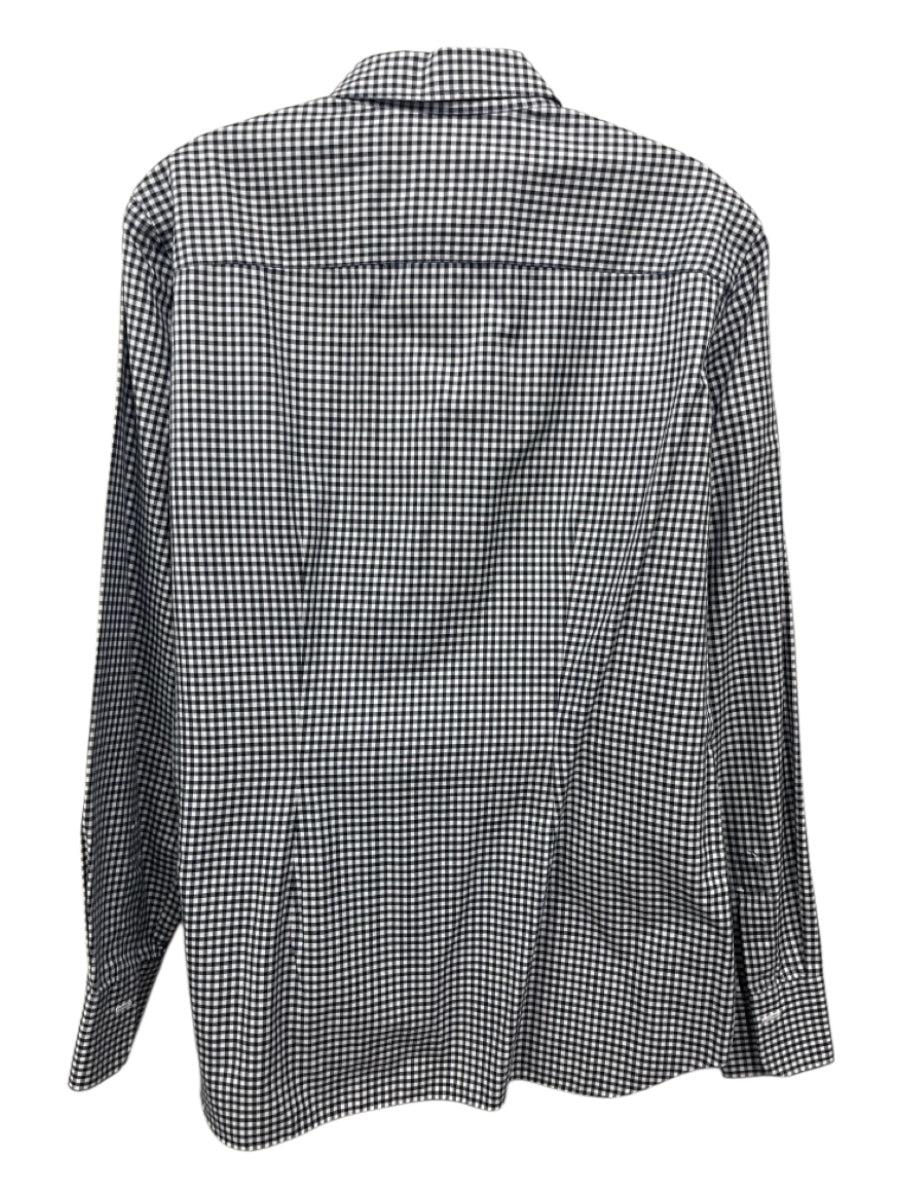 Kiton Size 46 Navy Blue & White Cotton Gingham Long Sleeve Button Down Top