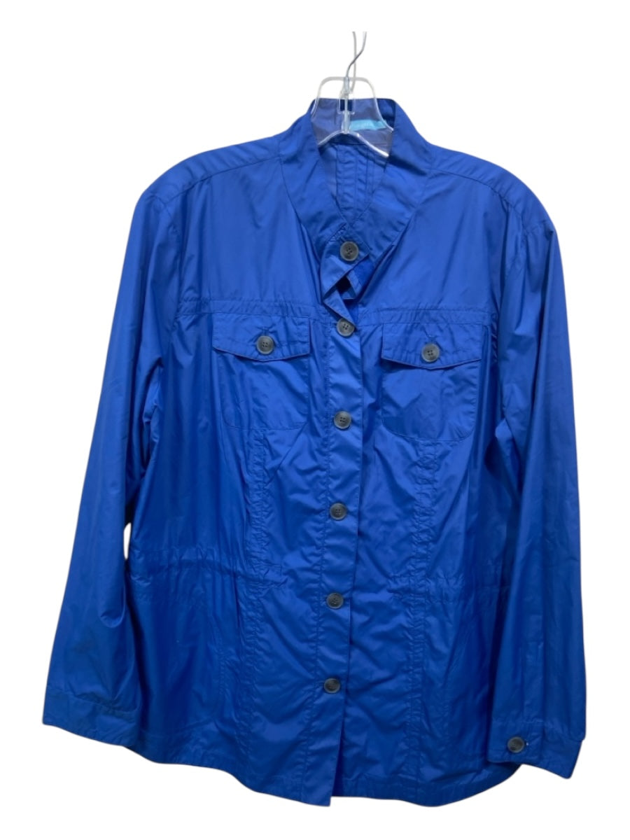 J. McLaughlin Size Large Blue Nylon Buttons Windbreaker Light Weight Jacket