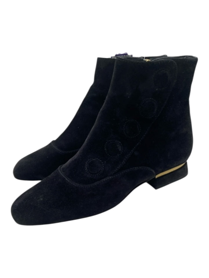 Tod's Shoe Size 36 Black & Gold Leather Suede Block Heel Snap Button Booties
