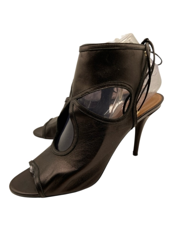 Aquazzura Shoe Size 38 Black Leather Open Tie Back Open Toe Cutout Pumps