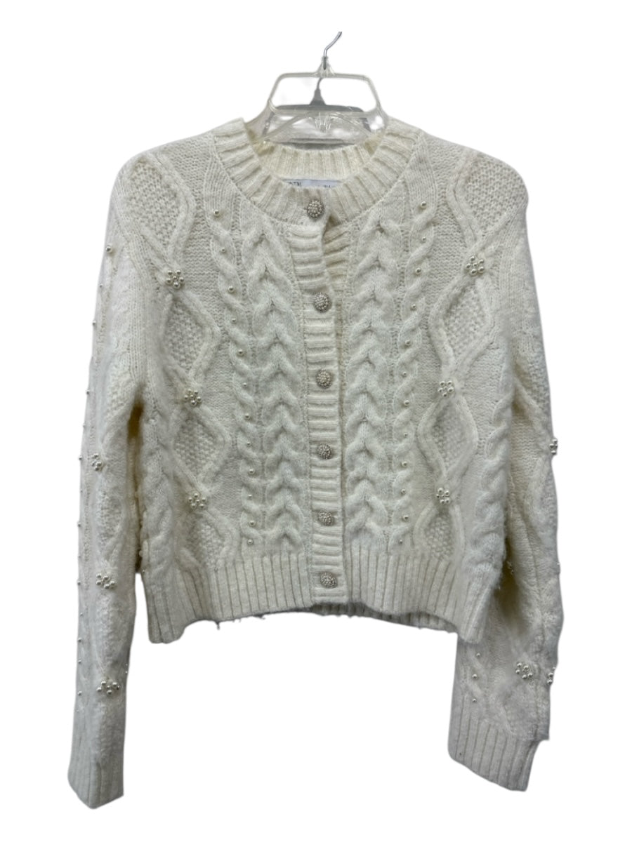 Zara Size S Cream White Polyester Blend Long Sleeve Buttons Beaded Cardigan