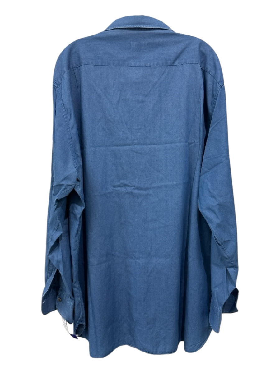 Zegna Size Est XXL Blue Cotton Solid Button up Men's Long Sleeve Shirt
