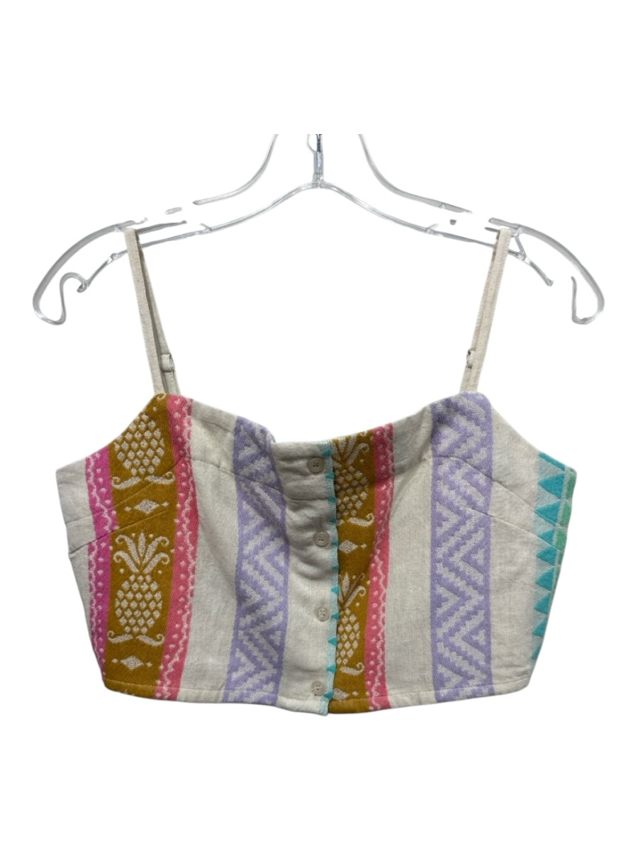 En Creme Size M Beige, Purple, Multi Cotton Blend Button Front Crop Top Pant Set