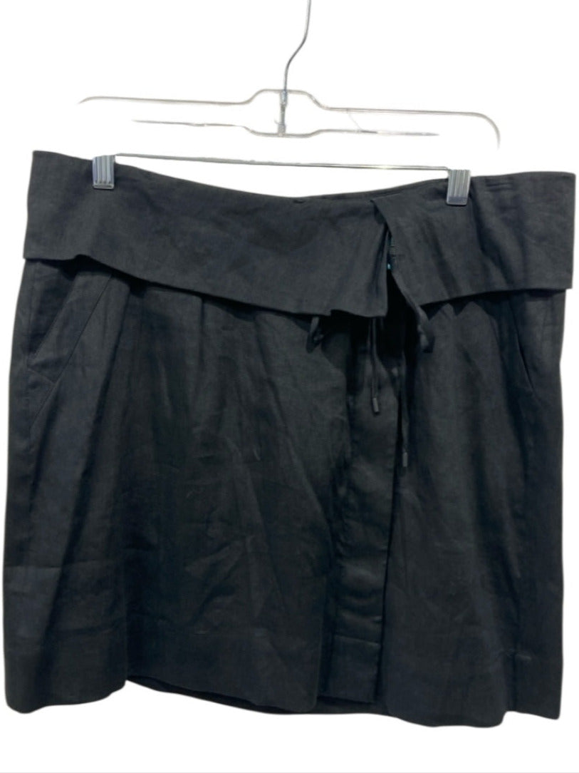 Vince Size 12 Black Linen & Viscose Tie Detail Asymmetric Skirt