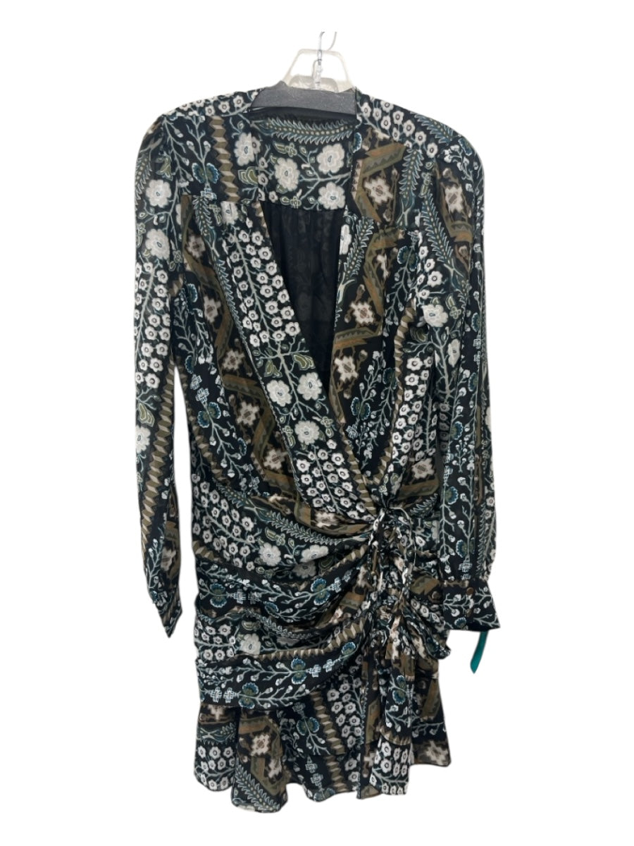 Veronica Beard Size S/M Black & Multi Polyester Ruched Tie Detail Dress