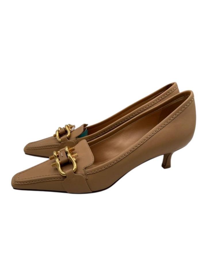 Bottega Veneta Shoe Size 37.5 Tan Leather goldtone hardware Horsebit Pumps