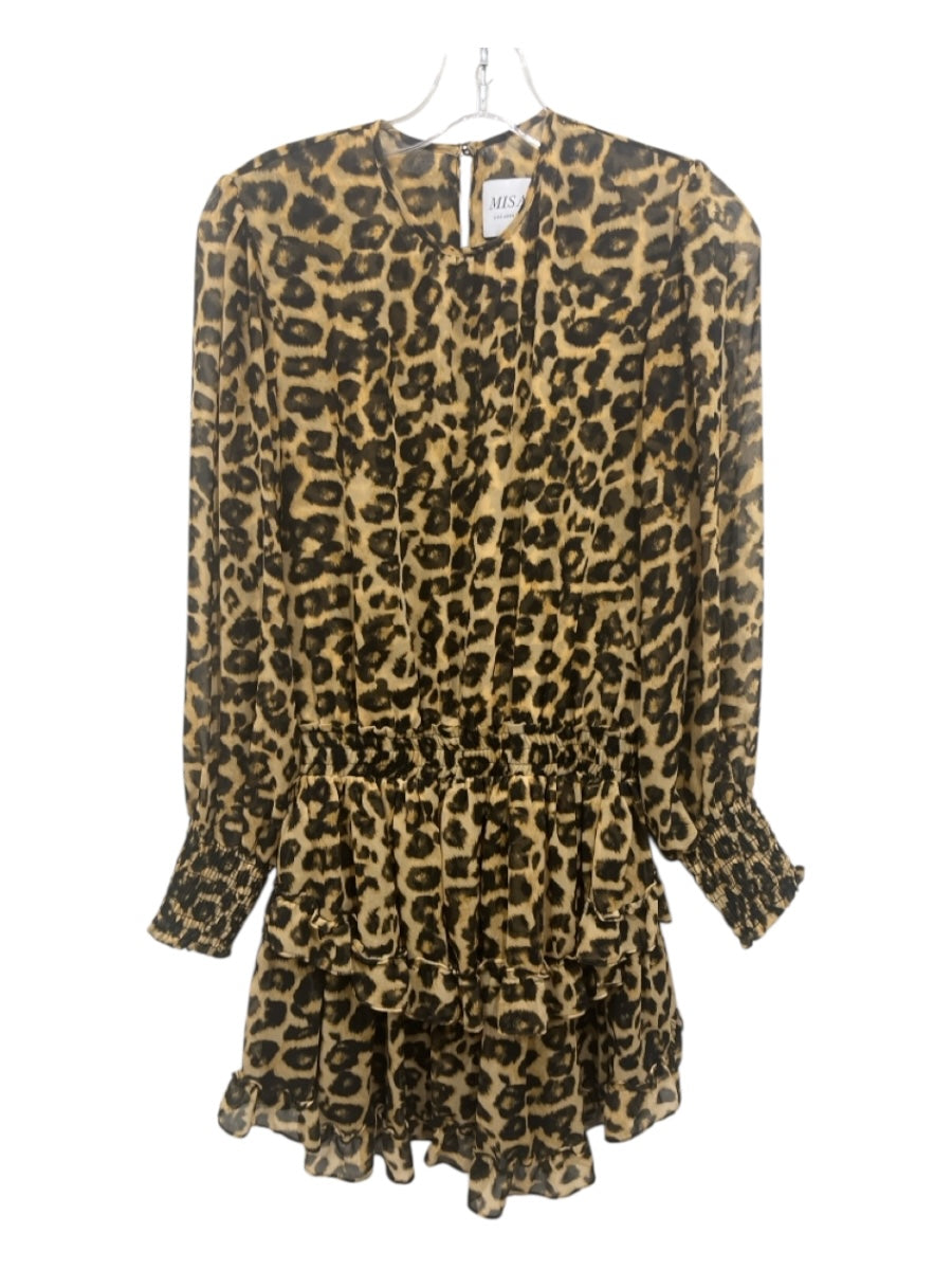 Misa Size XS Brown & Black Polyester Back Keyhole Animal Print Long Sleeve Dress