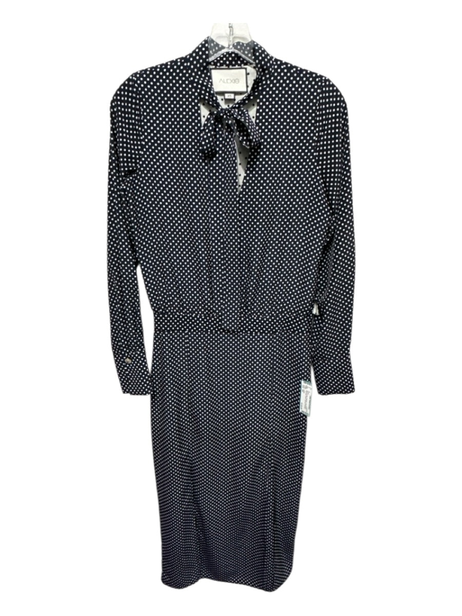 aLEXIE Size XS Navy & white Polyester Long Sleeve Poka Dot V Neck Side Zip Dress