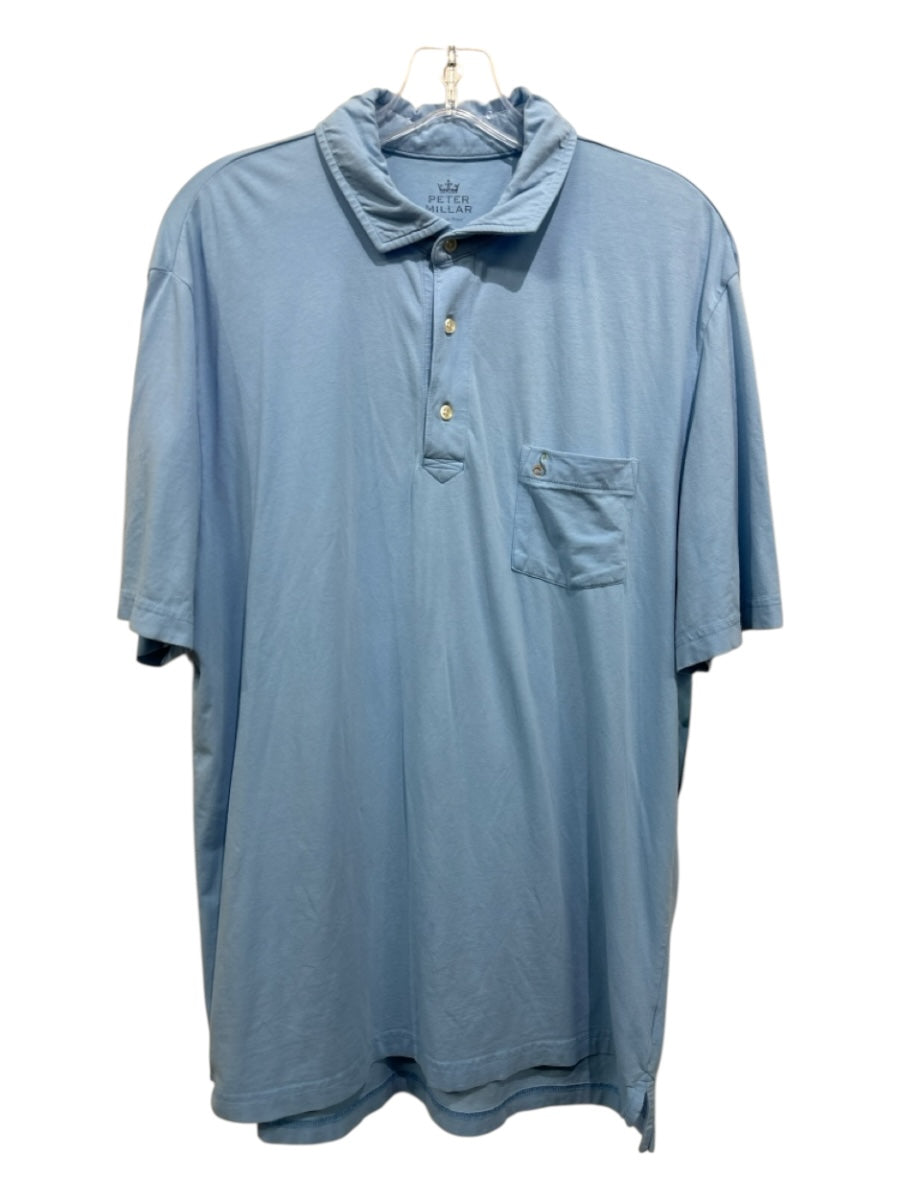 Peter Millar Size M Blue Cotton Solid Polo Men's Short Sleeve