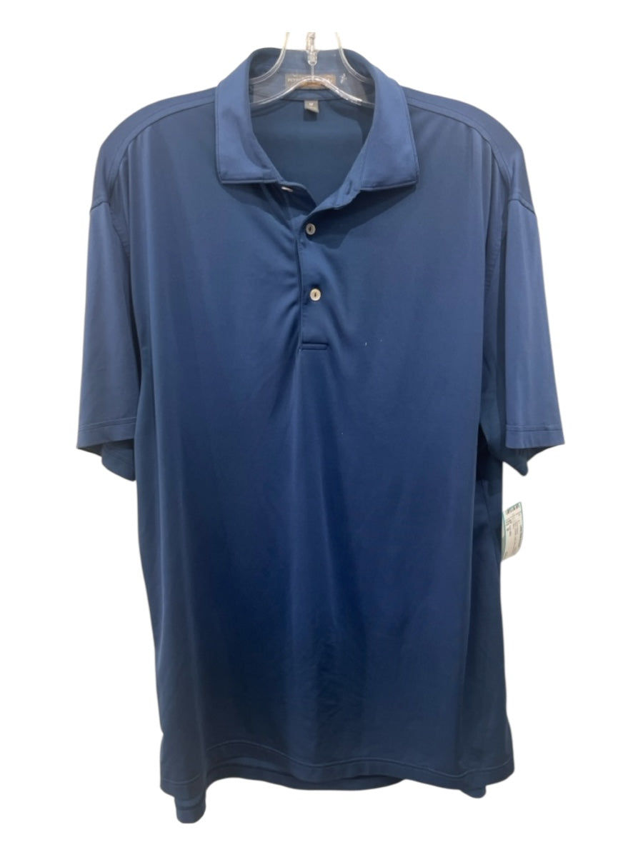 Peter Millar Size M Blue Synthetic Solid Polo Men's Short Sleeve