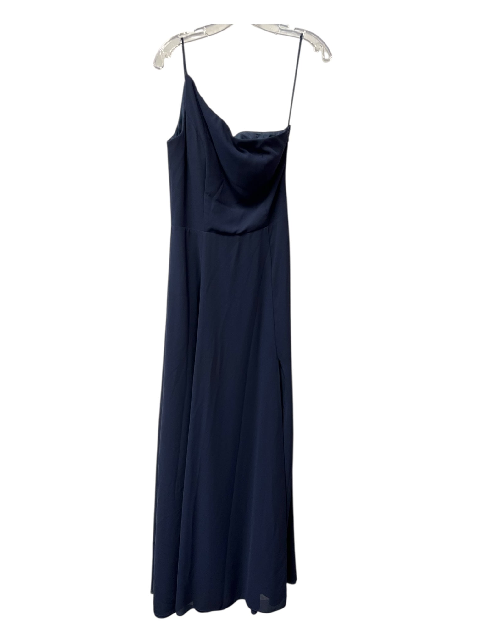Amsale Size 6 Navy Polyester One Shoulder Maxi Side Zip Seam Detail Gown