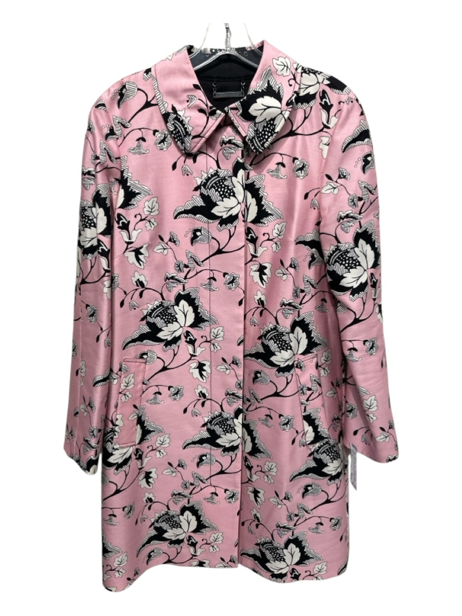 Diane Von Furstenberg Size 6 Pink, Black, White Wool Blend Button Down Jacket