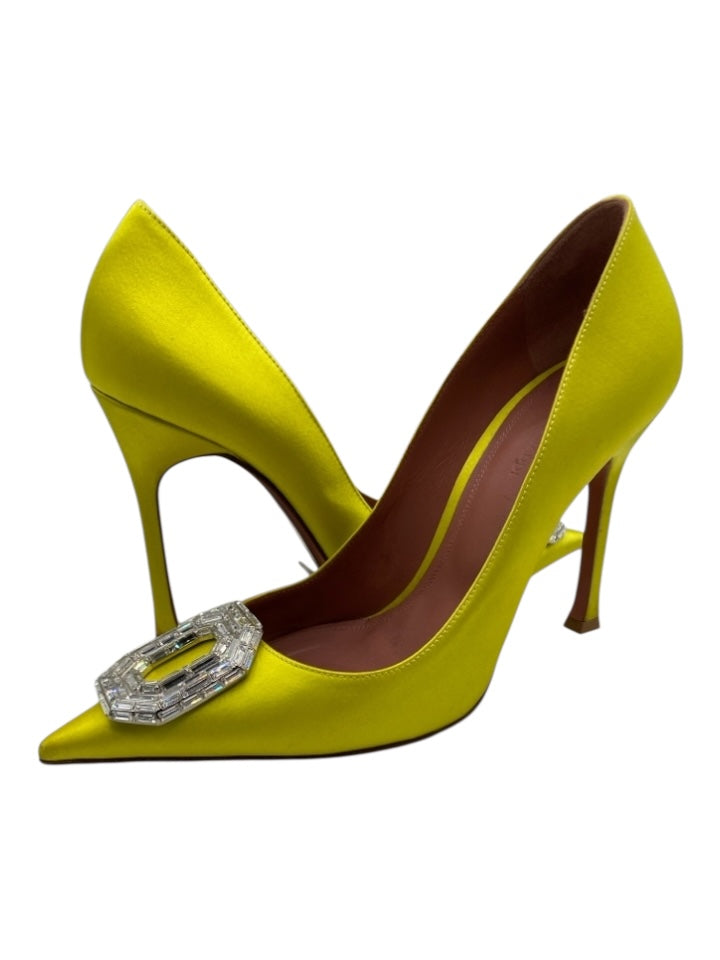 Amina Muaddi Shoe Size 40 Lime Green textile upper Leather Lining Stiletto Pumps