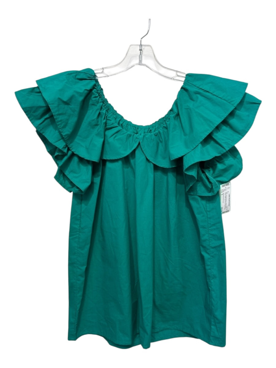 Mille Resort & Travel Size S Emerald Green Cotton Ruffle Collar Elastic Neck Top
