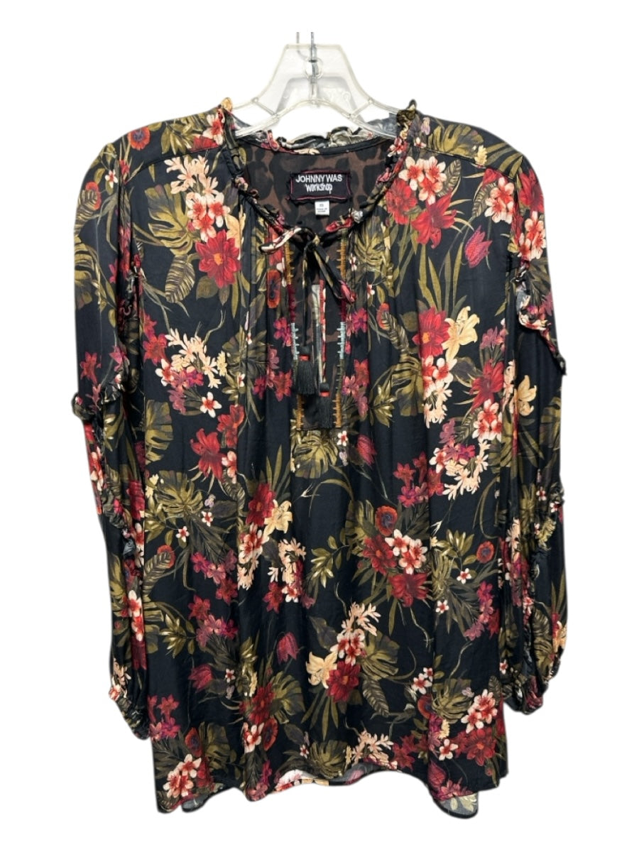 Johnny Was Workshop Size XS Black, Green, Multi Viscose Floral Top