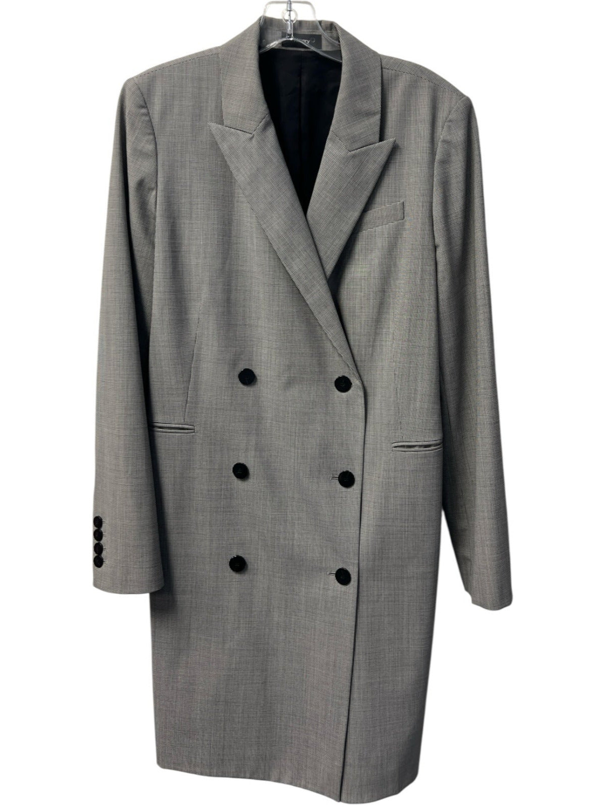 Theory Size 12 Black & White Wool Houndstooth Double Breast Lapel Jacket