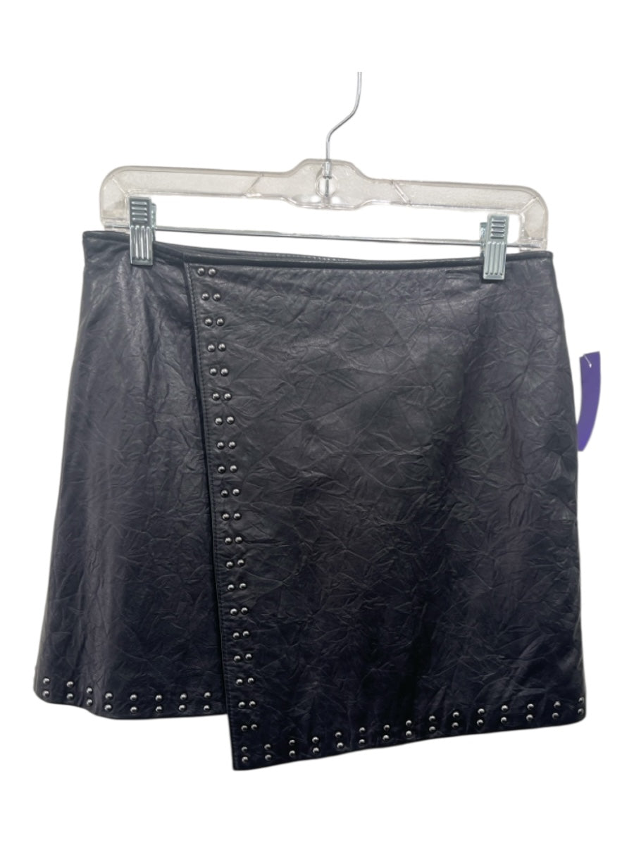 Joie Size 4 Black Lamb leather Wrinkle Affect Studded Wrap Mini Skirt