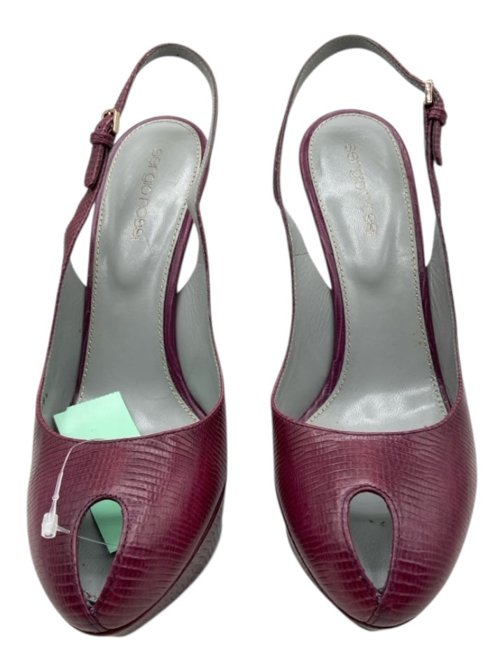 Sergio Rossi Shoe Size 38.5 Berry Purple Leather Snake Skin Peep Toe Pumps