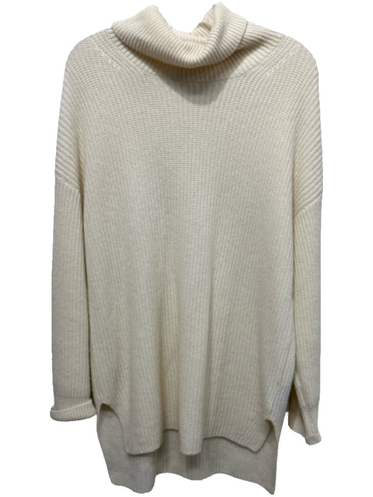 Lisa Yang Size 0 Cream Cashmere Rib Knit Turtleneck Side Slits Over Size Sweater
