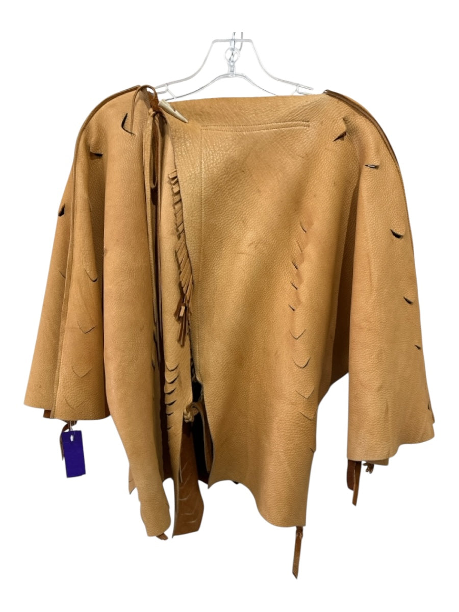 No Brand Size Small Brown & Tan Leather Reversable Horn Toggle Cut Out Jacket