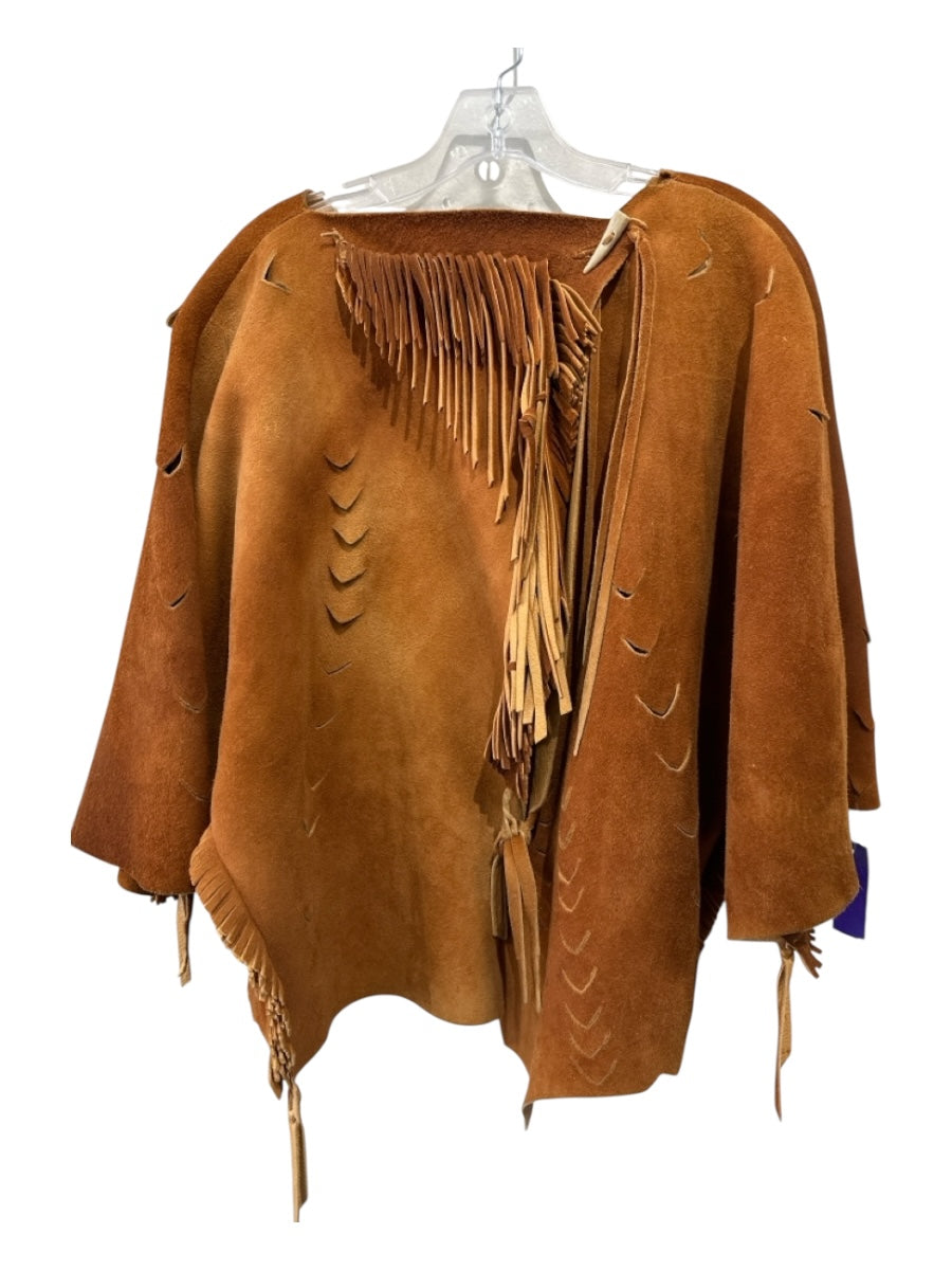 No Brand Size Small Brown & Tan Leather Reversable Horn Toggle Cut Out Jacket