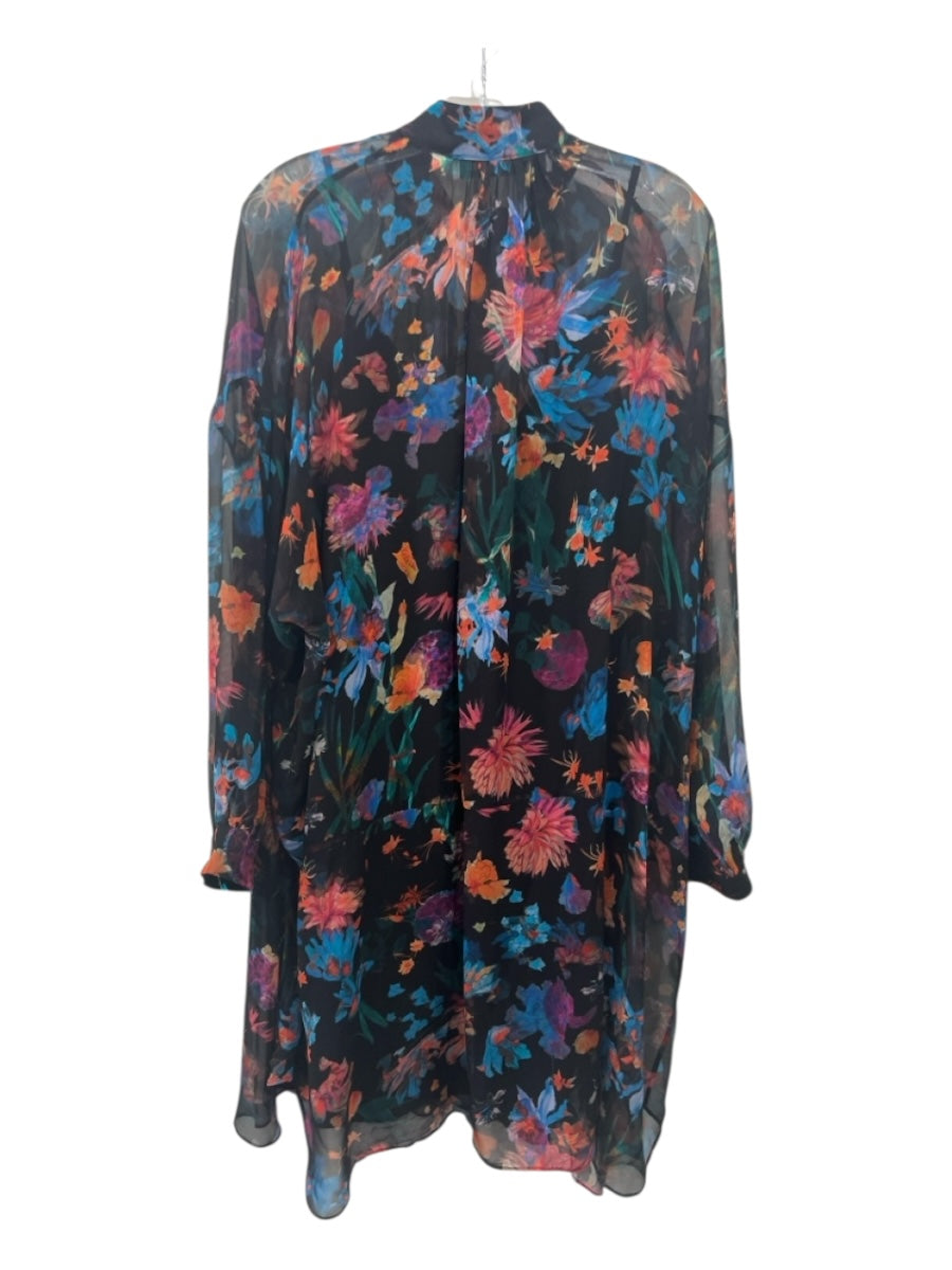 IRO Size 40 Black & Multi Missing Fabric Abstract Floral Mesh Overlay Dress