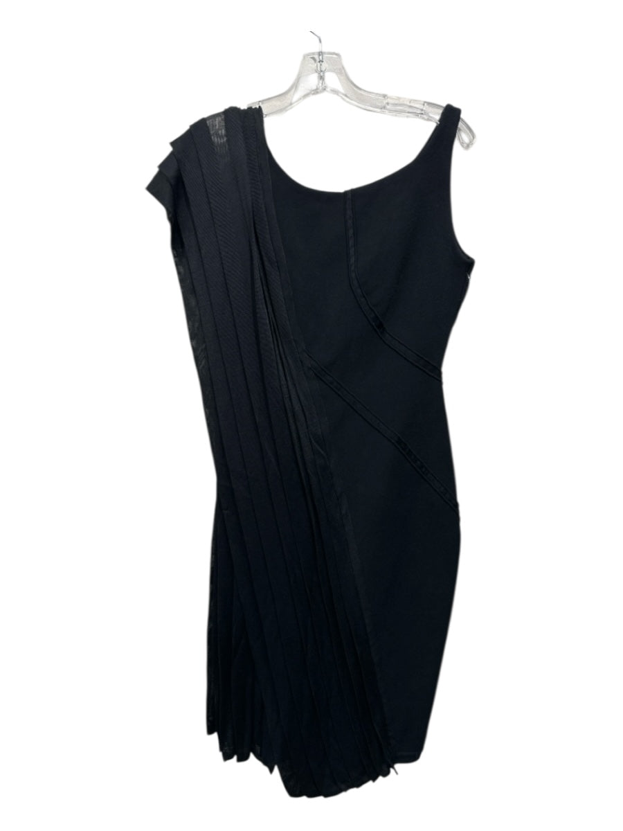 Zac Posen Size M Black Viscose Blend Sleeveless Pleated Fabric Block Dress