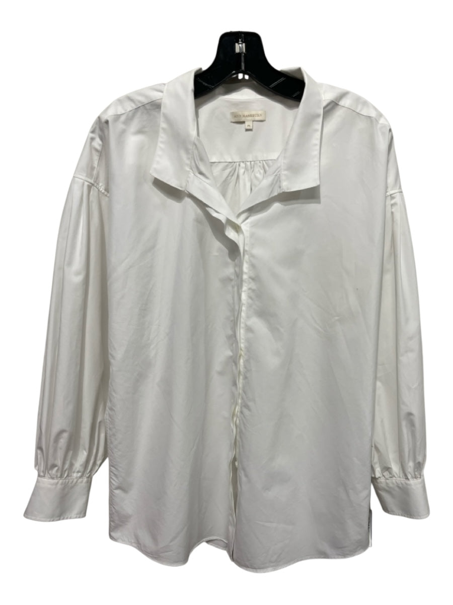 Ann Mashburn Size Medium White Cotton Long Sleeve Button Front Top