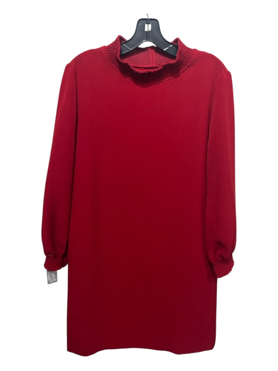 A.P.C Size 40 Red Long Balloon Sleeve Smocked Neck Shift Midi Dress
