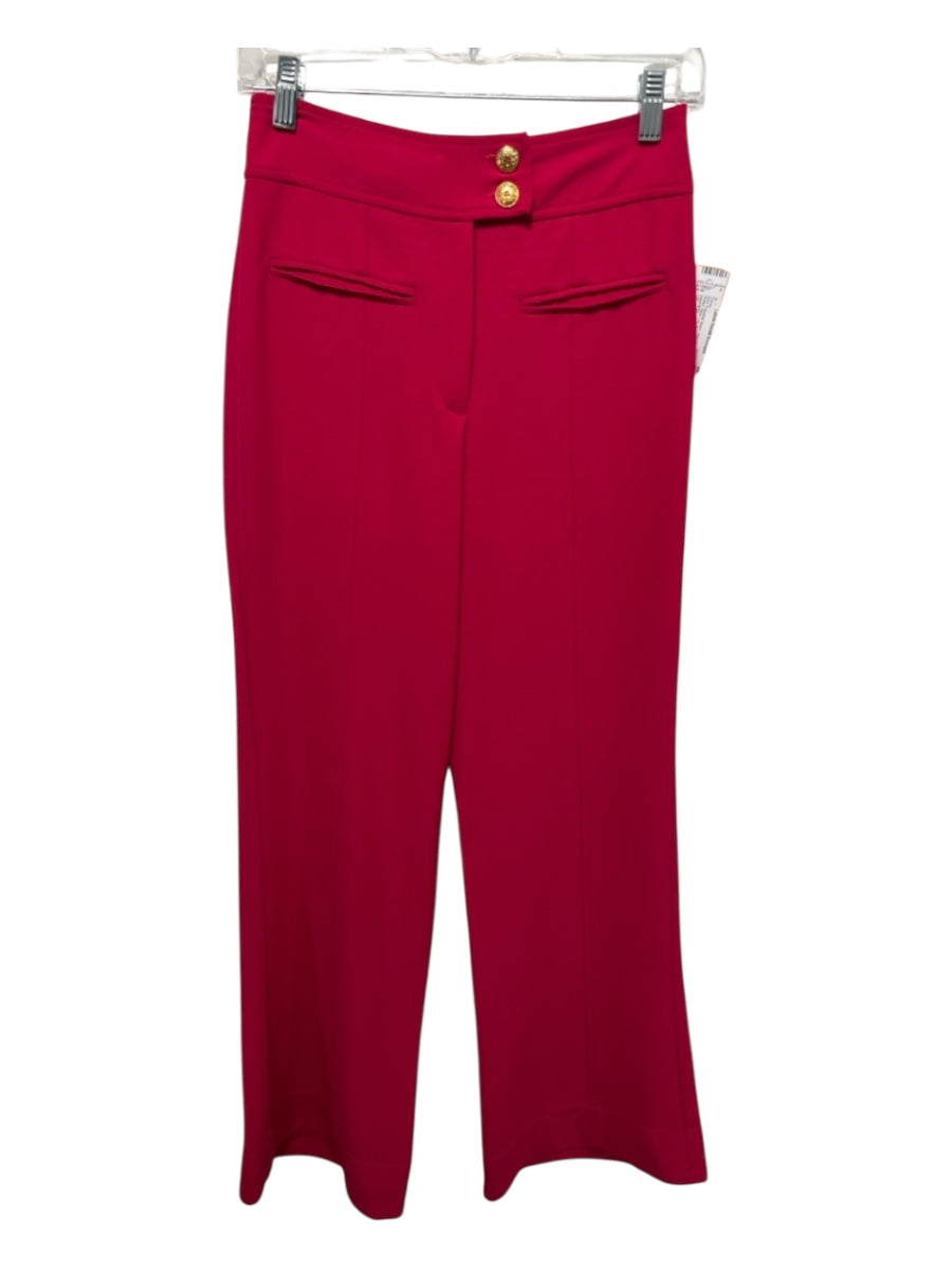 Litt' Size 38 Red Polyester Blend High Rise Zip & Button Wide Leg Pants