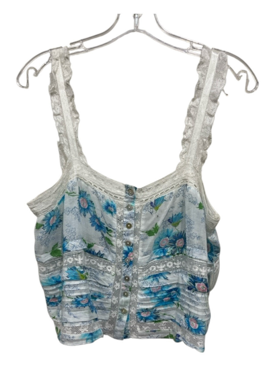 Love Shack Fancy Size S White, Blue, Green Cotton Lace Trim Floral Tank Top