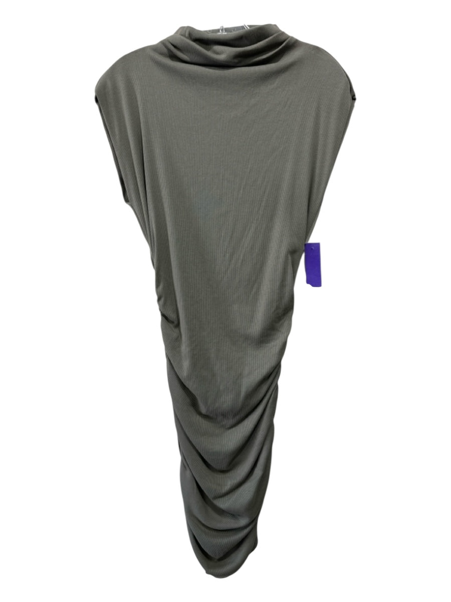 Michael Stars Size M Dark Green Cotton & Modal Cap Sleeve Mock Neck Ribbed Dress