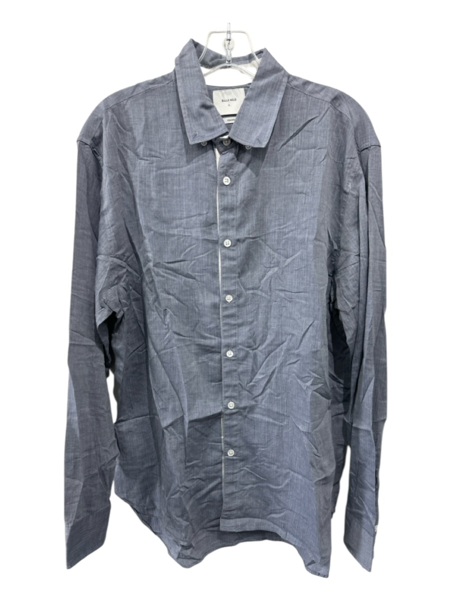 Billy Reid Size L Blue Cotton Herringbone Button up Men's Long Sleeve Shirt