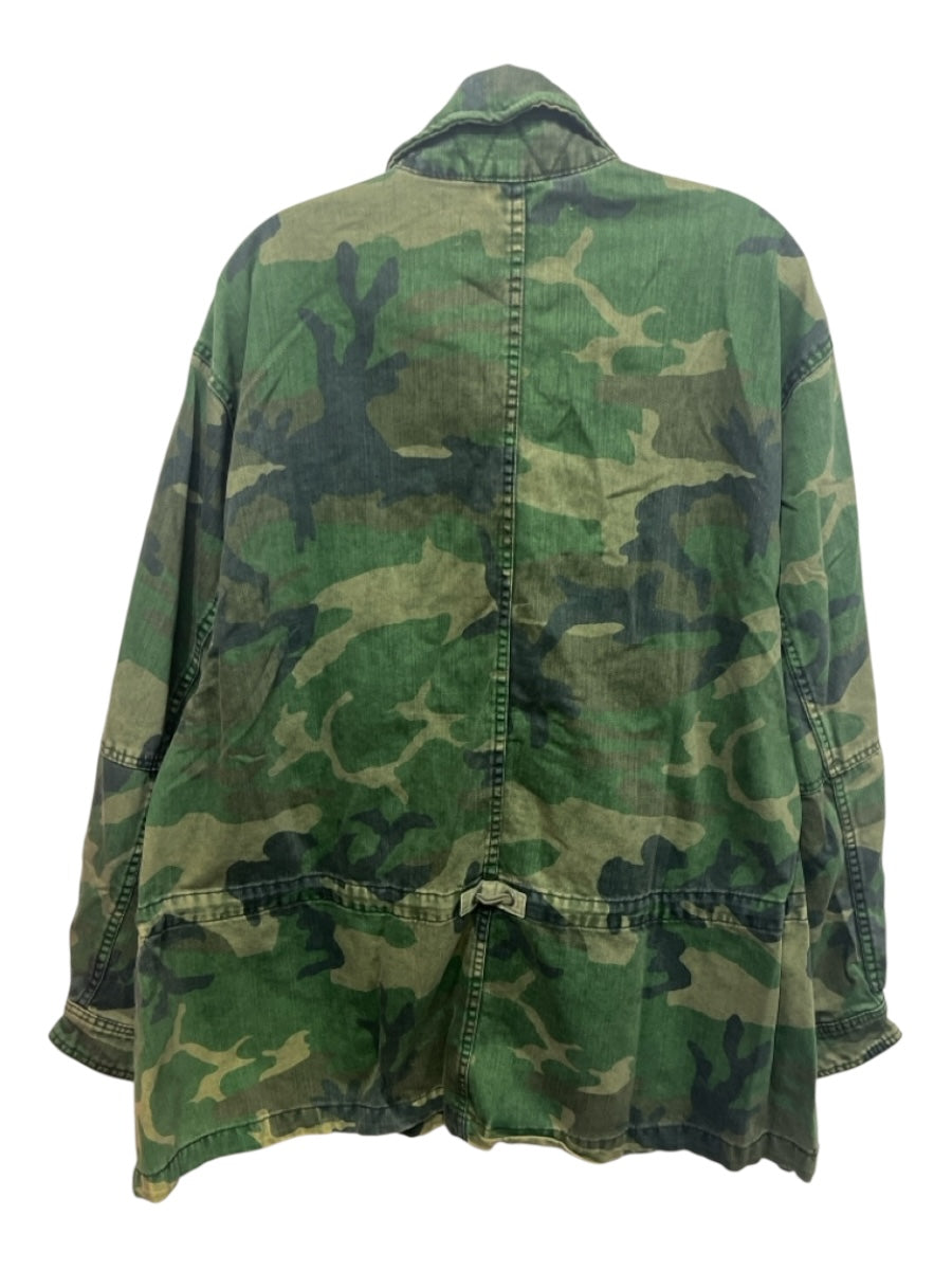 Free People Size M Green & Multi Cotton Camo Zip Up Collar Pockets Jacket