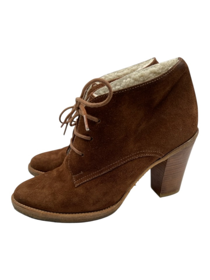 Ralph Lauren Collection Shoe Size 8 Brown Suede Shearling Lined Laces Booties