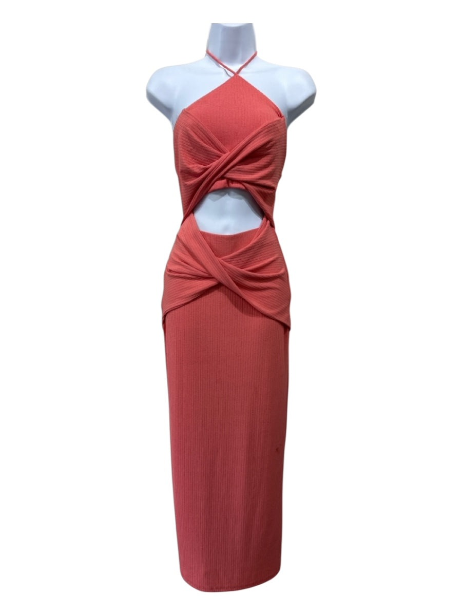 Significant Other Size 2 Pink Polyester Knit Halter Tie Neck Cutout Dress