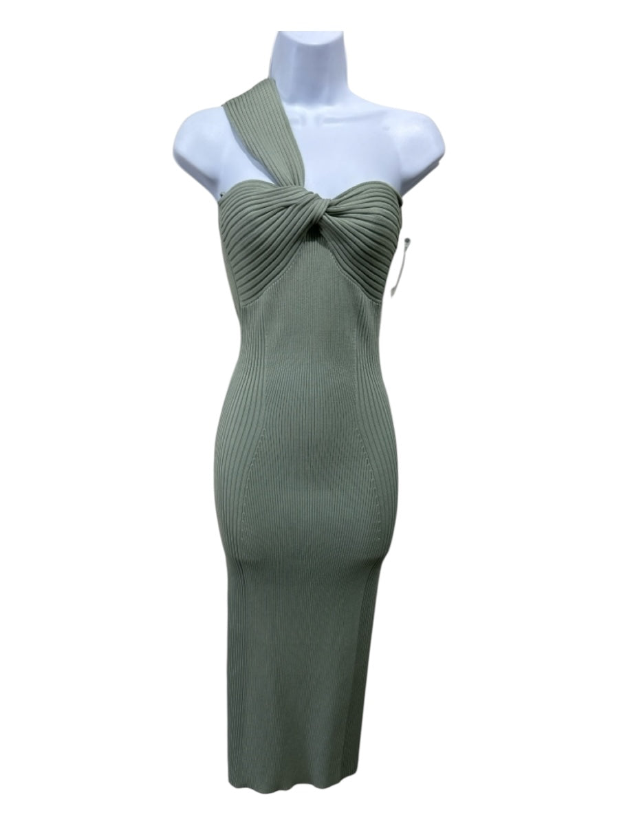 Jonathan Simkhai Size XS Dusty Green Rayon Blend One Shoulder Ribbed Knit Dress
