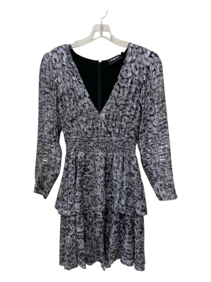 The Kooples Size 3/L Silver & Black Silk Blend Long Sleeve Abstract Print Dress